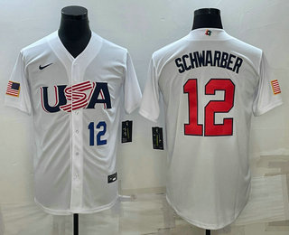 Men%27s USA Baseball #12 Kyle Schwarber Number 2023 White World Baseball Classic Stitched Jersey
